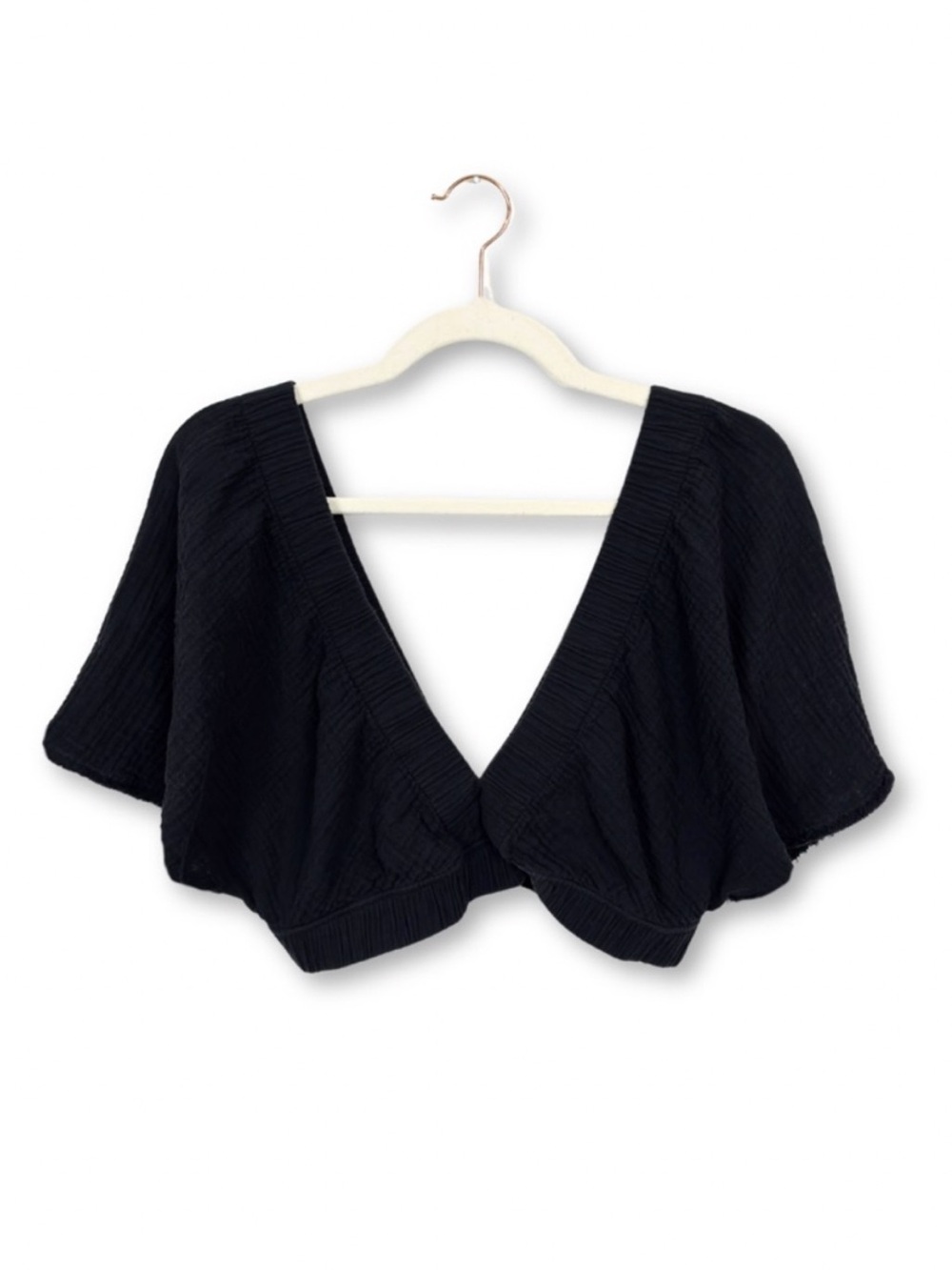 aerie Black Cropped Flutter Sleeve Top - Picture 2 of 5